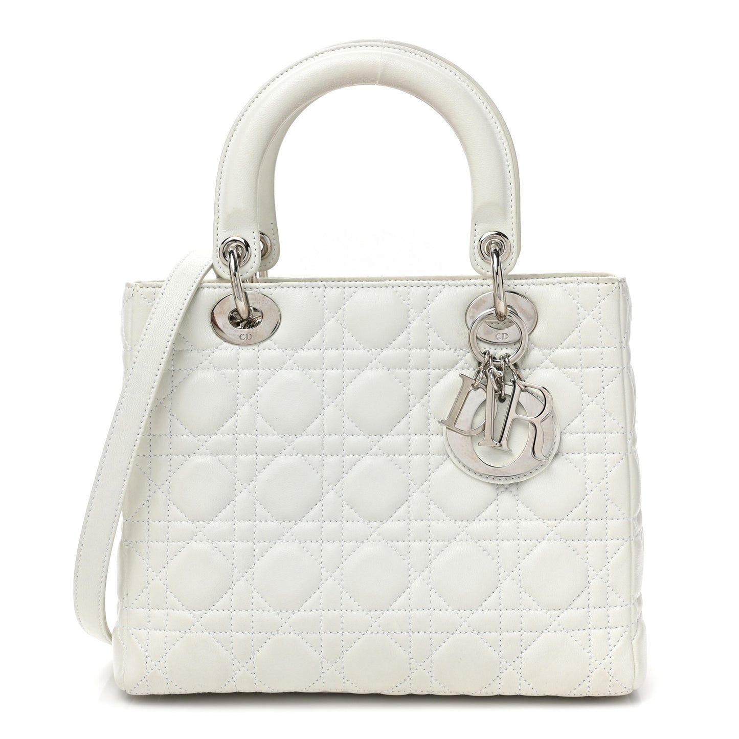 Lambskin Cannage Medium Lady Dior White