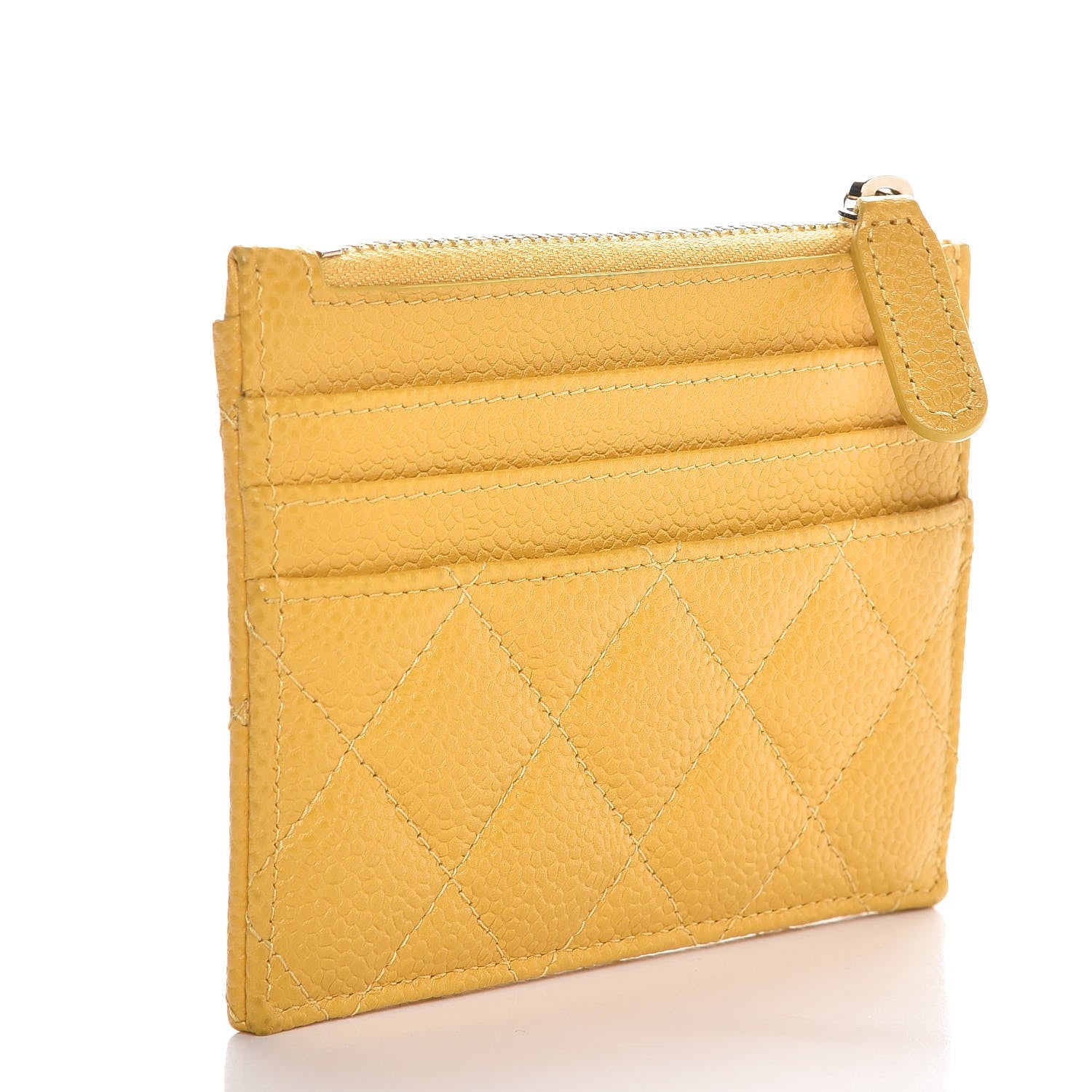 Chanel Caviar Quilted CC Zip Card Holder Yellow 3 of 8