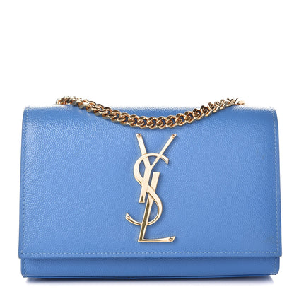 Saint Laurent Grain De Poudre Small Classic Monogram Kate Satchel Blue Clair 1 of 8