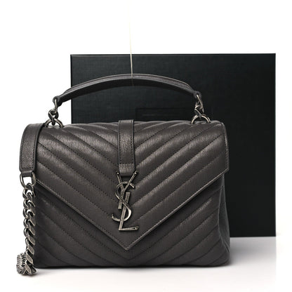 Saint Laurent Sheepskin Matelasse Chevron Monogram Medium College Bag Light Coal 11 of 11