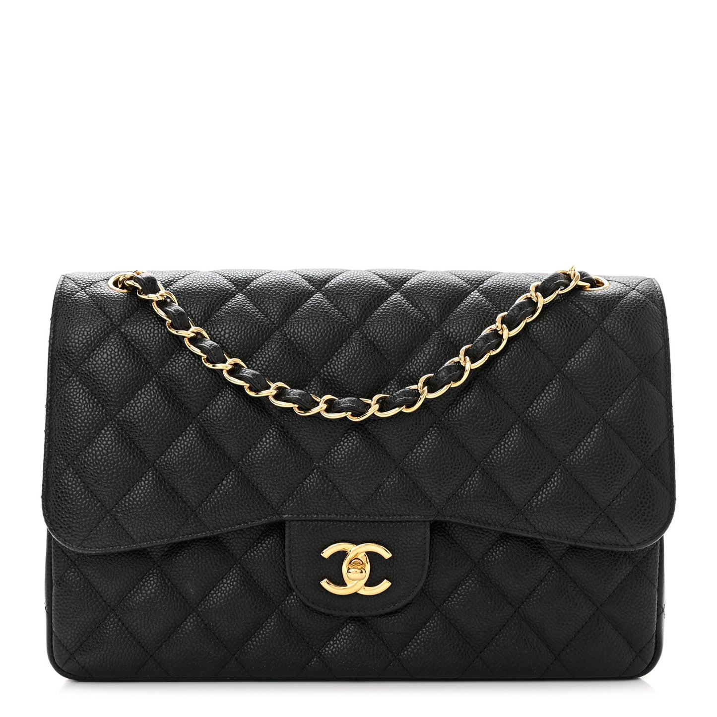 Caviar Quilted Jumbo Double Flap Black