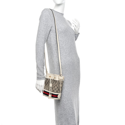 Gucci GG Supreme Monogram Textured Calfskin Web Mini Ophidia Bucket Bag Beige Ebony Mystic White 2 of 11