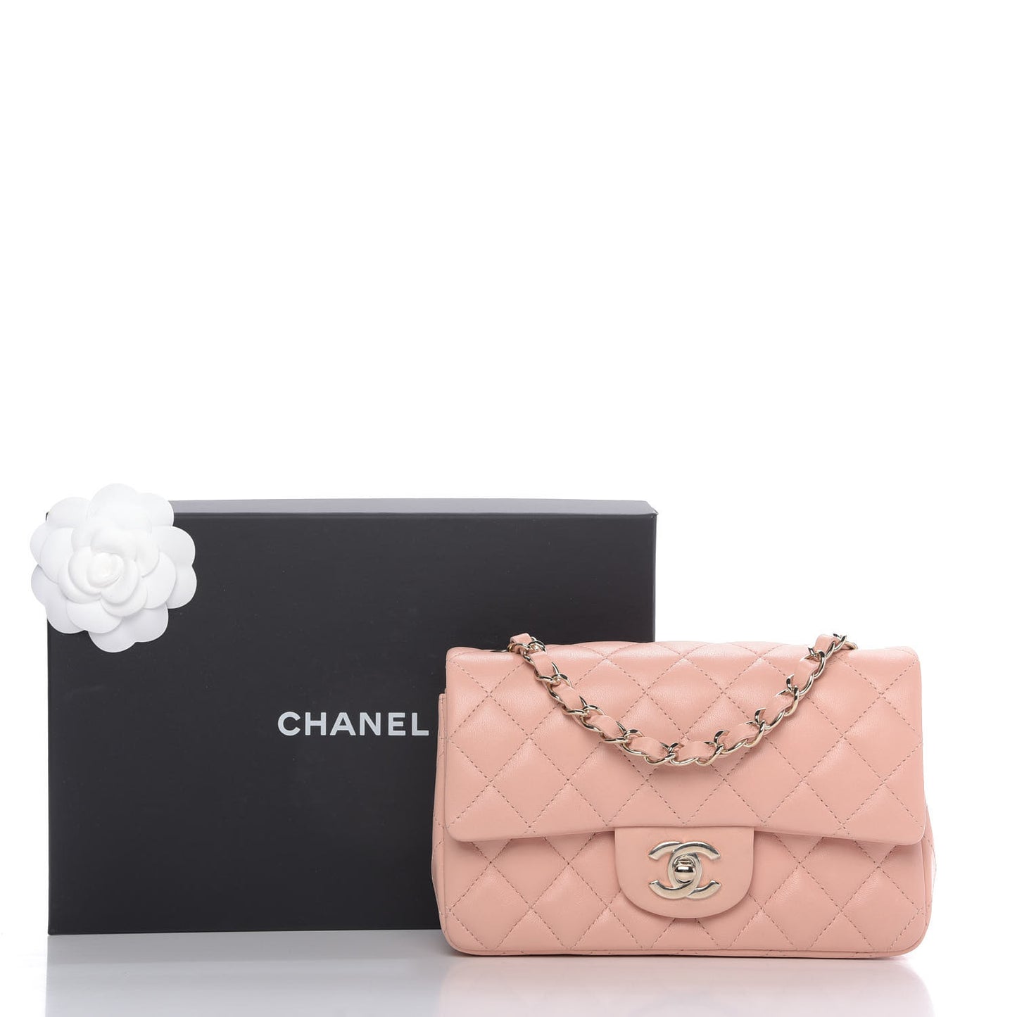 Lambskin Quilted Mini Rectangular Flap Light Pink
