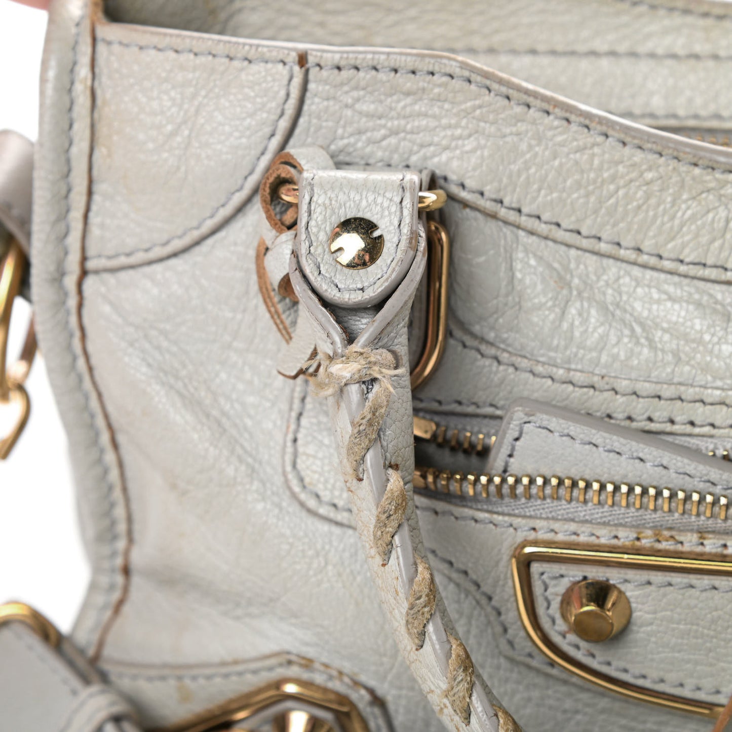 Chevre Gold Metallic Edge Hardware Mini City Gris Perle