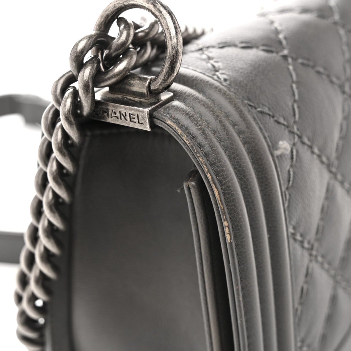 Calfskin Double Stitch Medium Boy Flap Grey