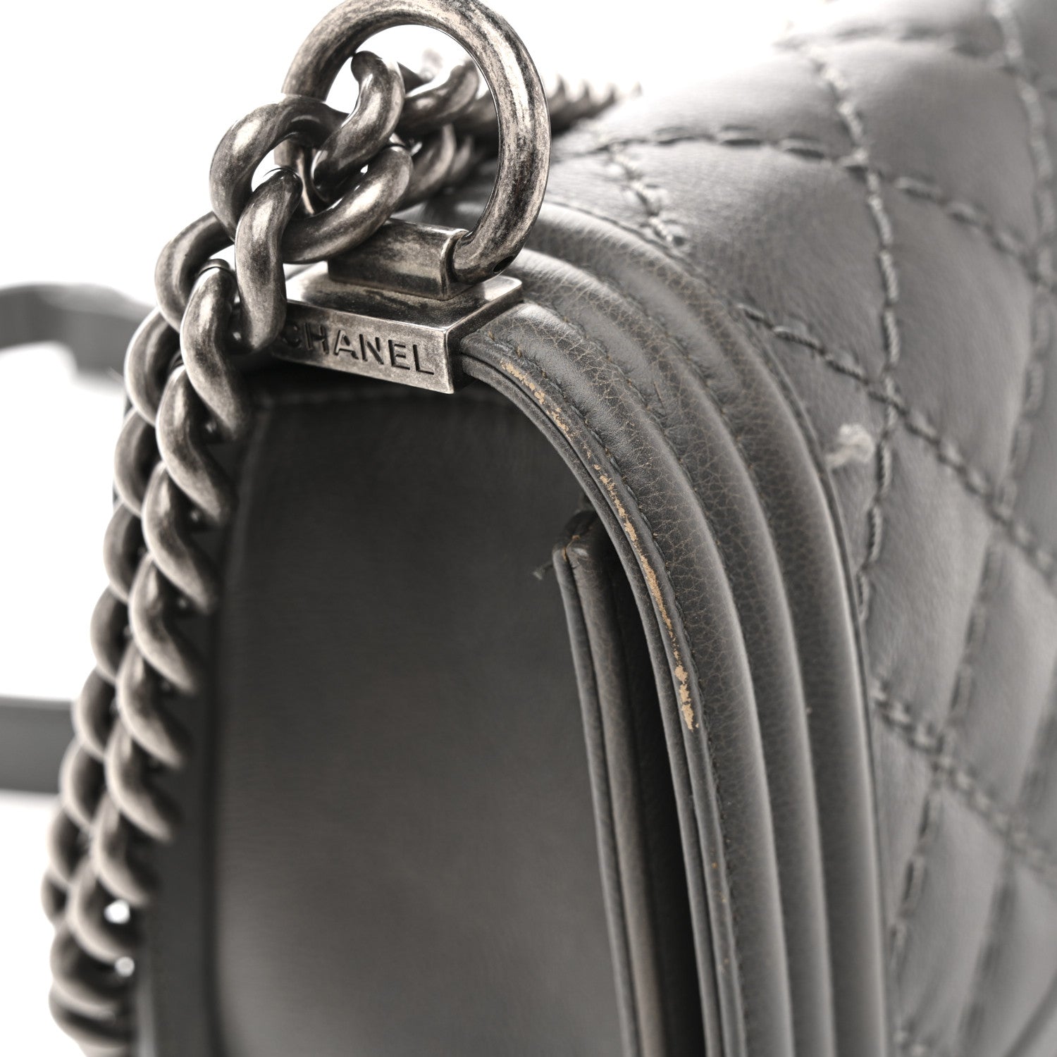 Chanel Calfskin Double Stitch Medium Boy Flap Grey 13 of 16