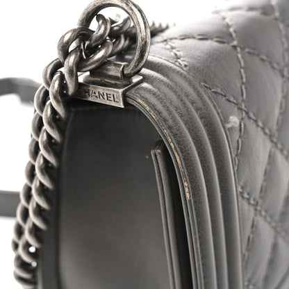 Chanel Calfskin Double Stitch Medium Boy Flap Grey 13 of 16