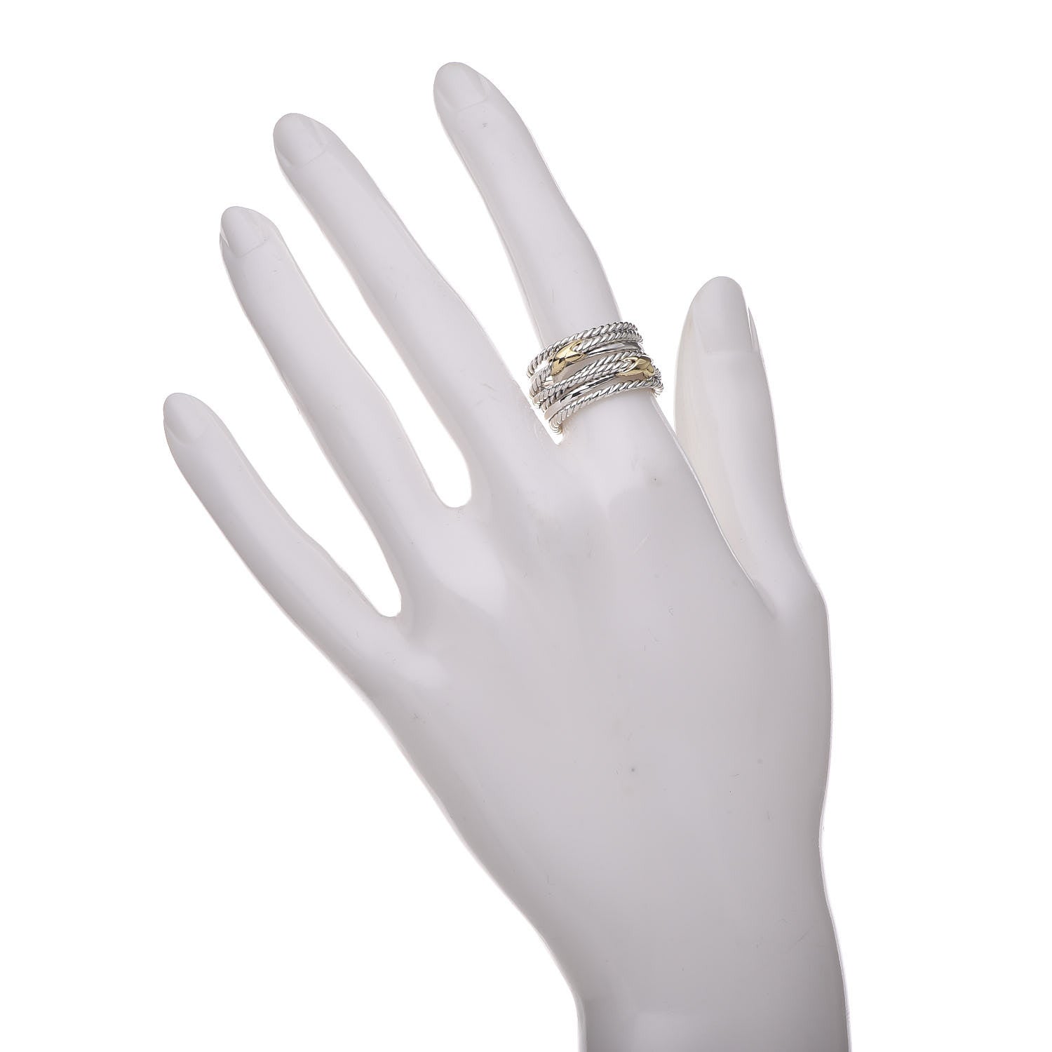 David Yurman Sterling Silver 18K Yellow Gold Double X Crossover Ring 52 6 2 of 4