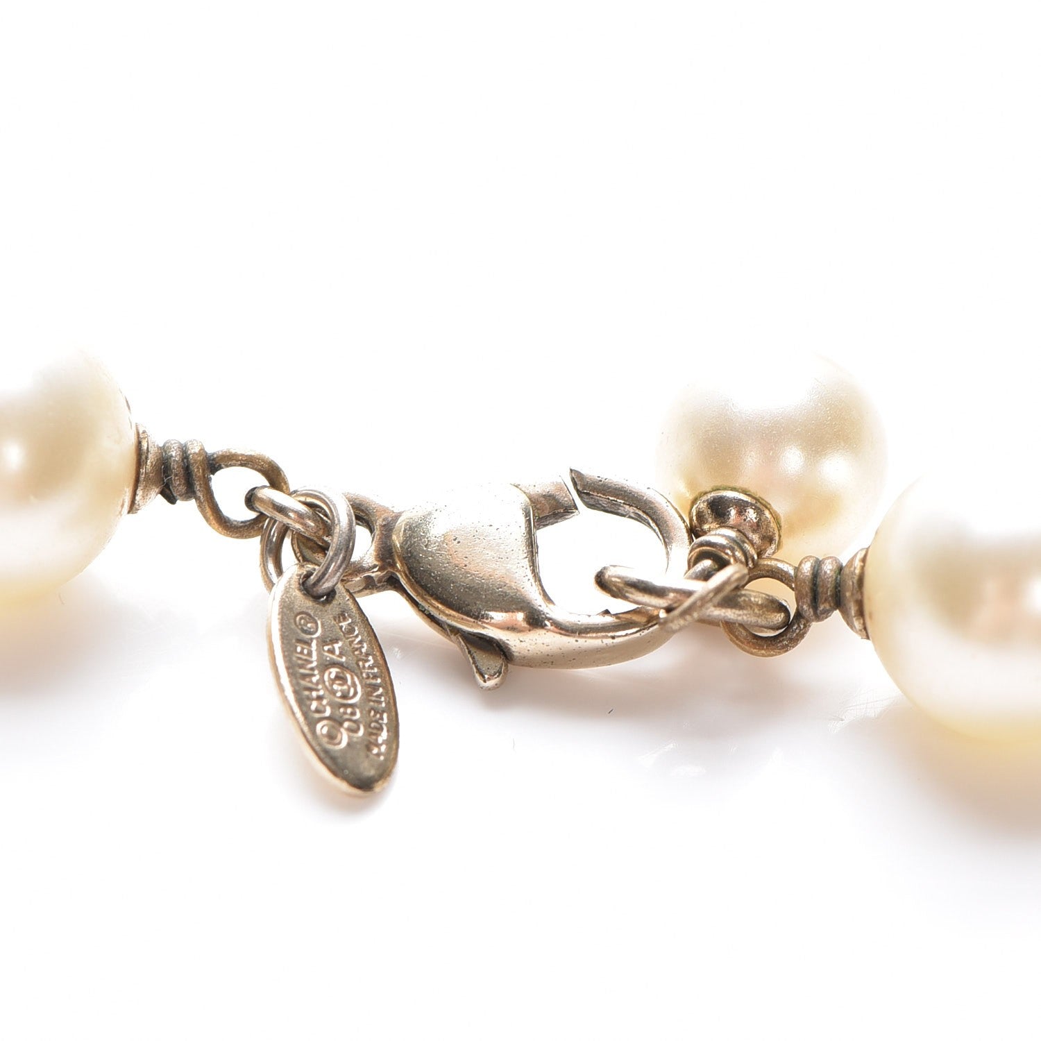 Chanel Pearl Crystal CC Beaded Long Necklace Gold 4 of 6