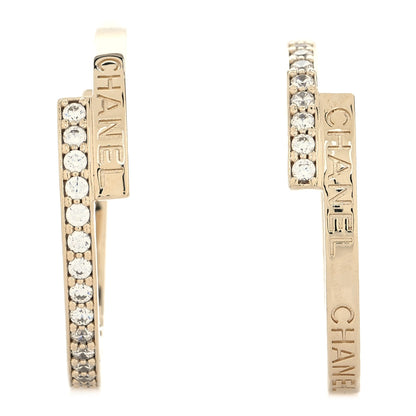 Chanel Crystal Logo Hoop Earrings Gold 1 of 4