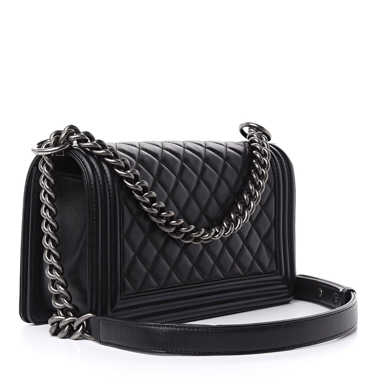 Lambskin Quilted Medium Boy Flap Black