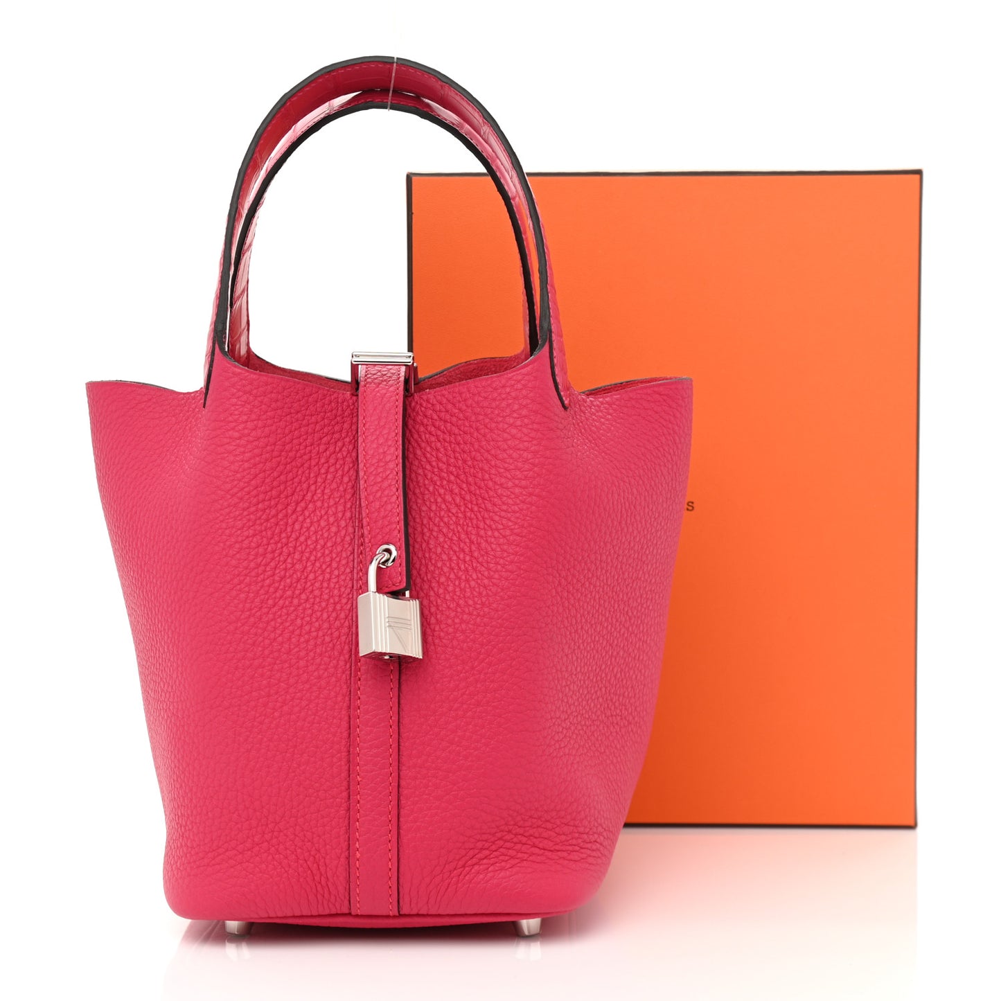 Taurillon Clemence Matte Alligator Picotin Lock Touch 18 PM Rose Mexico