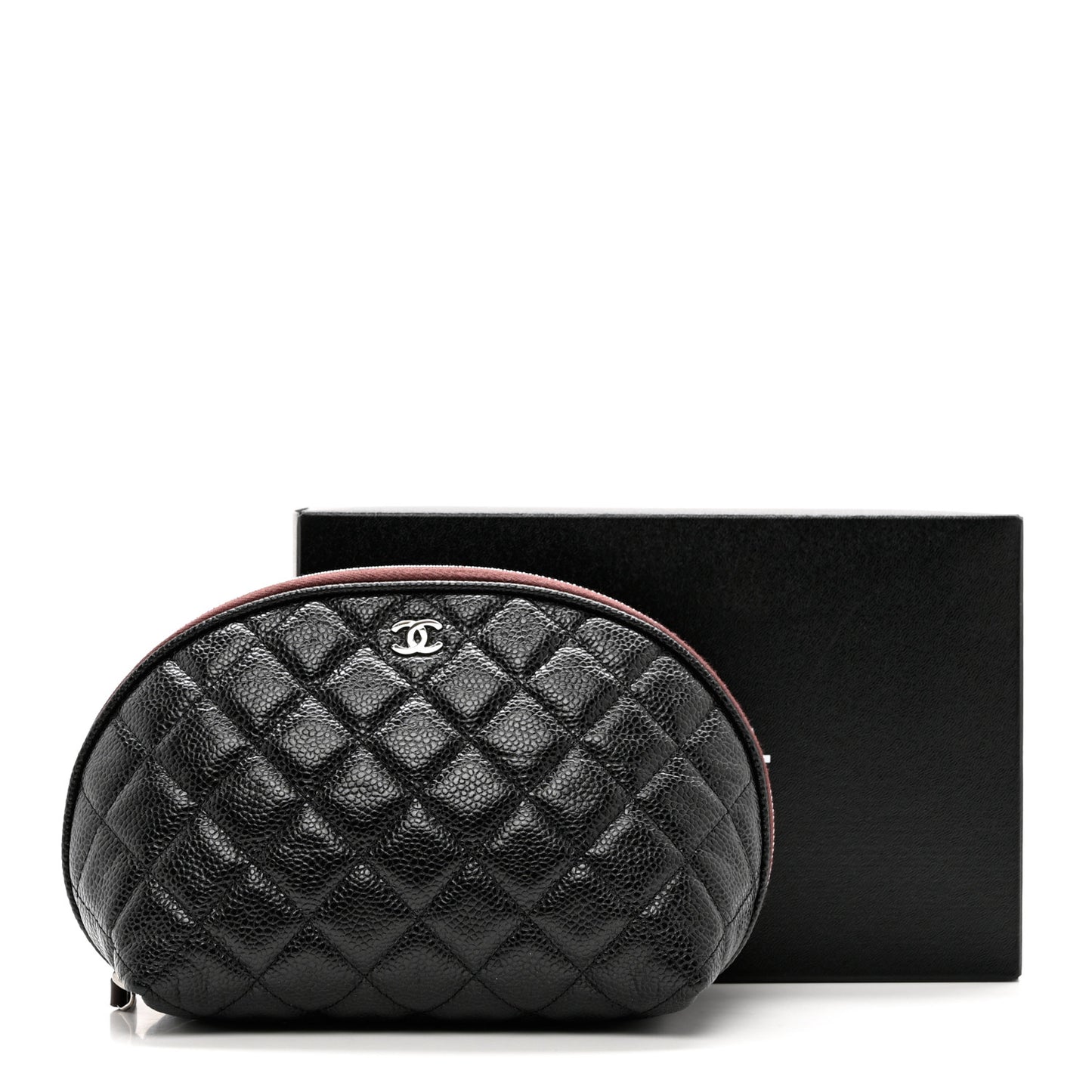 Caviar Quilted Small Curvy Cosmetic Case Black