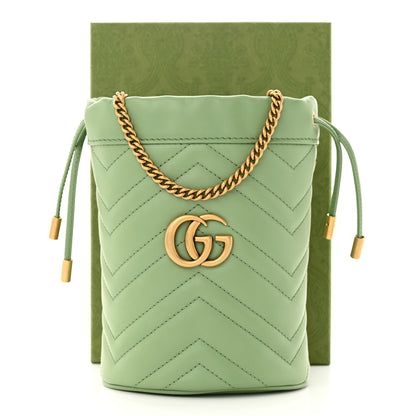 Gucci Calfskin Matelasse Chevron Mini GG Marmont 2.0 Bucket Bag Salamander Green 11 of 11
