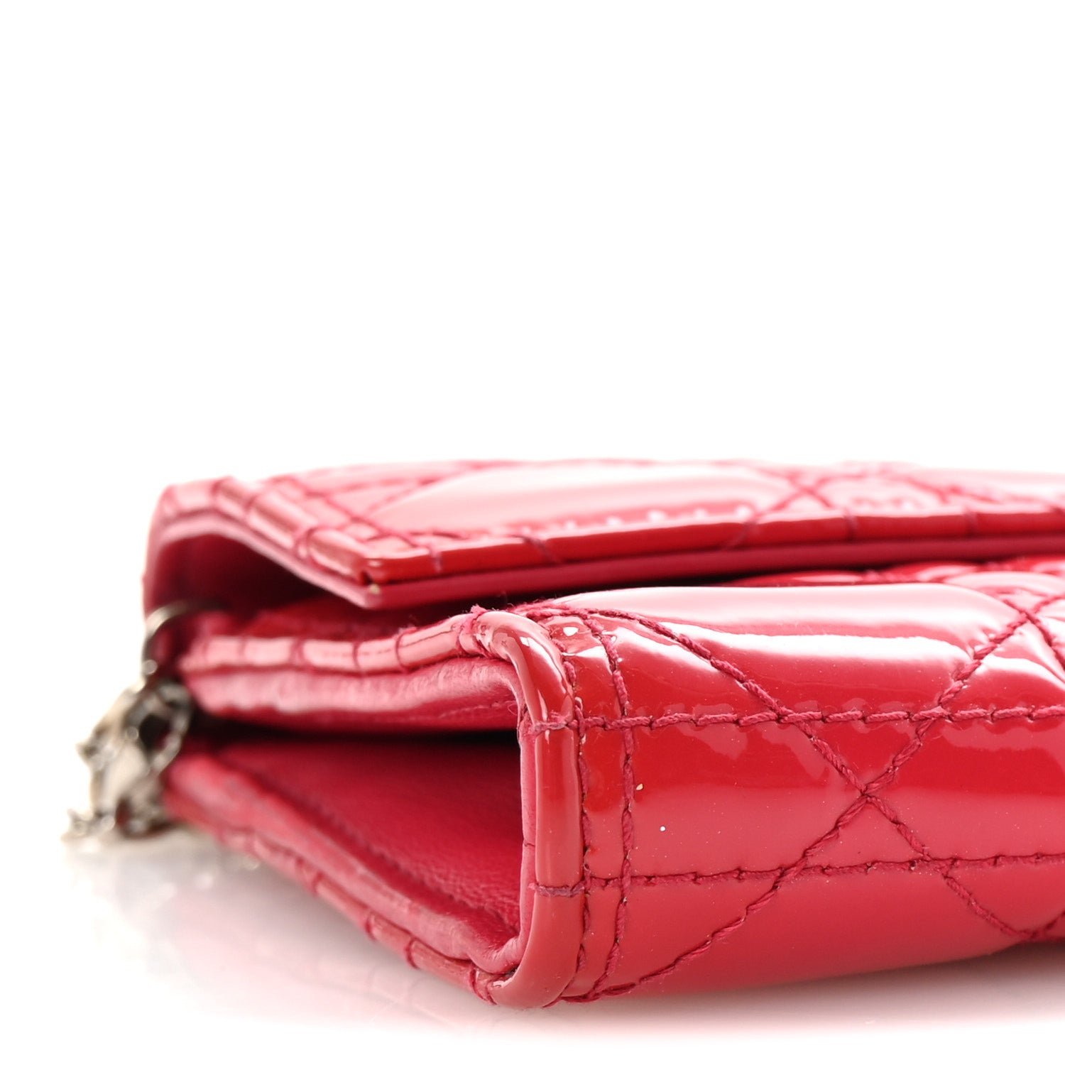 Christian Dior Patent Cannage Lady Dior Rendezvous Wallet On Chain Fuchsia 9 of 14