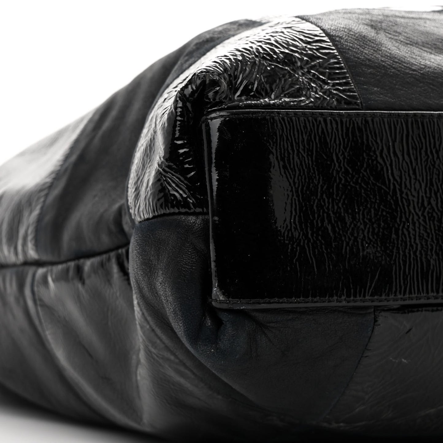 Patent Calfskin Patchwork Brooklyn Tote Black