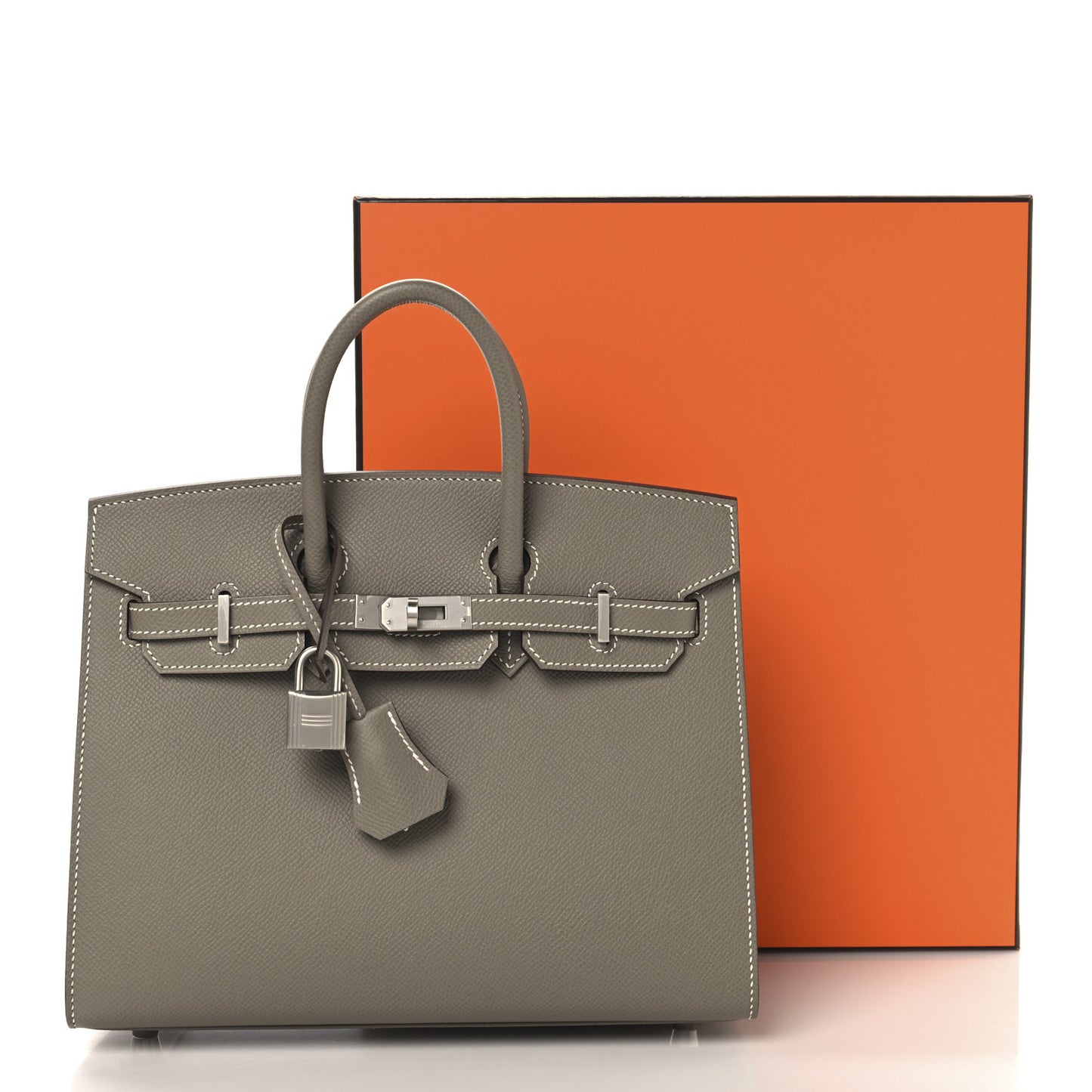 Epsom Horseshoe Birkin Sellier 25 Gris Asphalte Gris Perle
