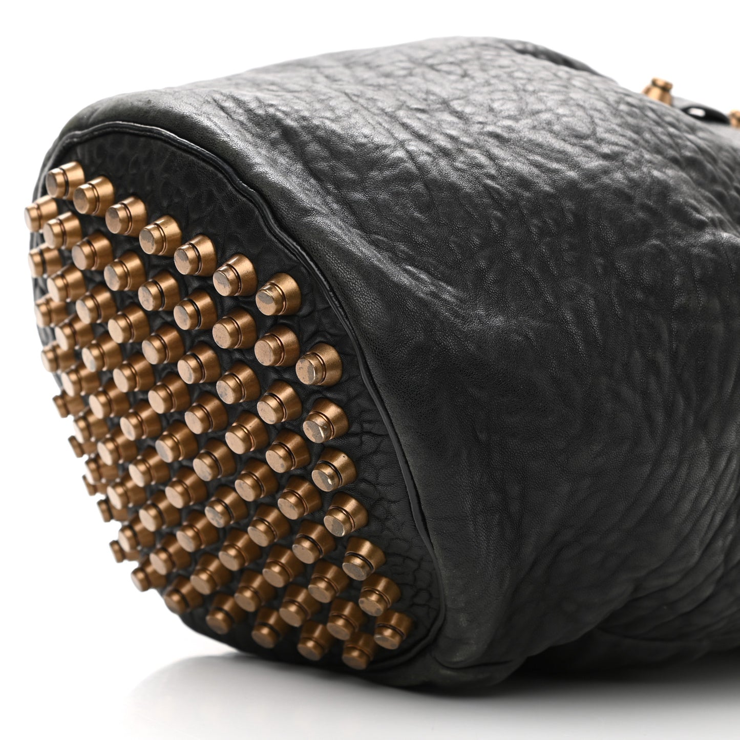 Pebbled Lambskin Diego Bucket Bag Black Antique Brass Hardware