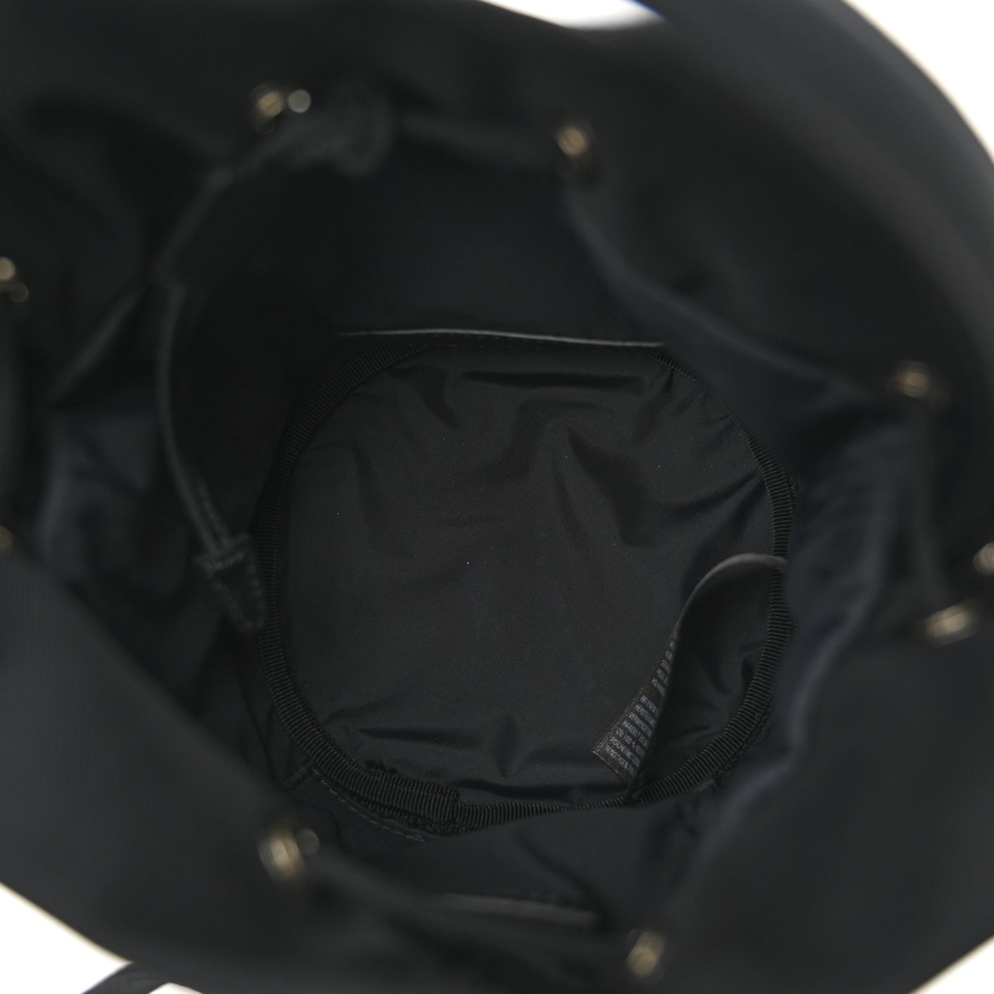 Recycled Sport Nylon Logo Embroidered Wheel Drawstring Bucket Bag Black White Black White
