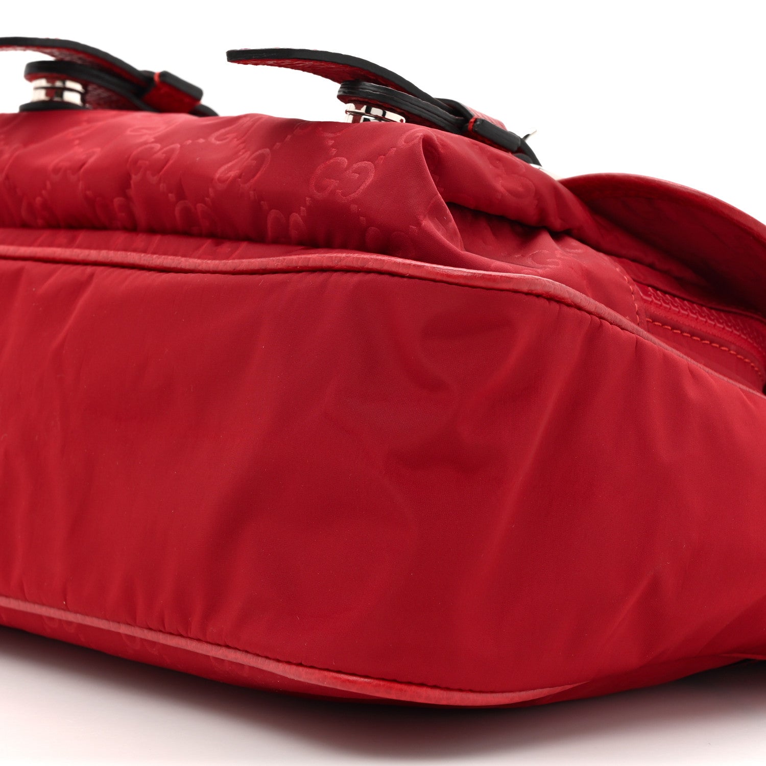 Gucci Nylon Monogram Double Buckle Flap Messenger Bag Vibrant Red 9 of 13