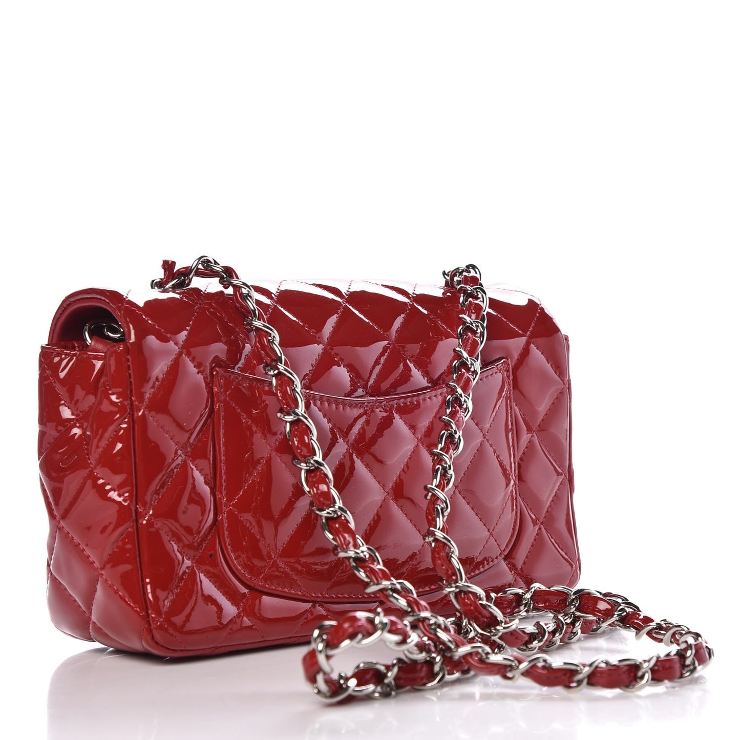 Patent Calfskin Quilted Mini Rectangular Flap Red