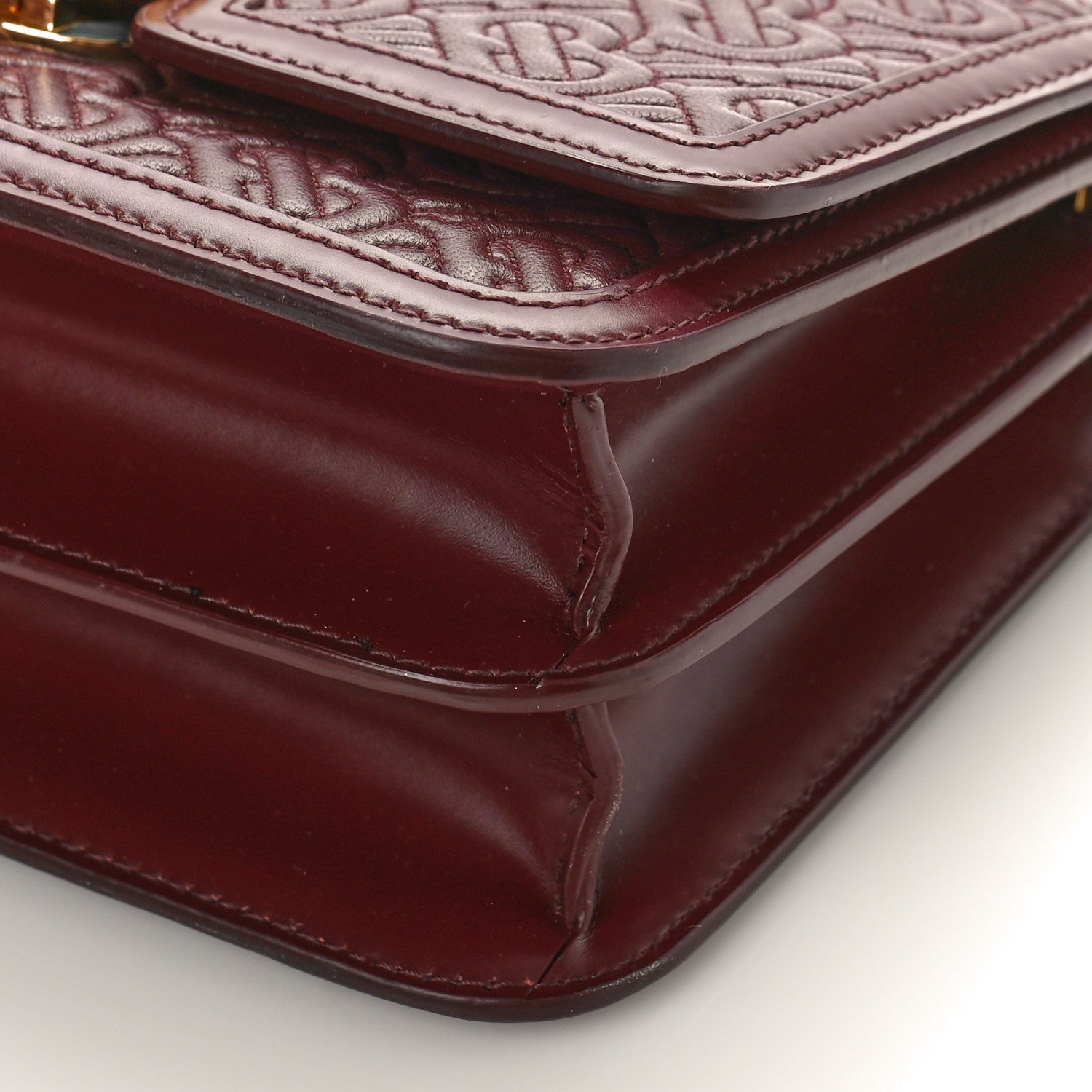 Burberry Calfskin Monogram Embossed Small TB Chain Bag Oxblood 8 of 9