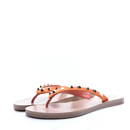 Valentino Garavani Satin Calfskin Rockstud Thong Sandals 36 Orange 3 of 11