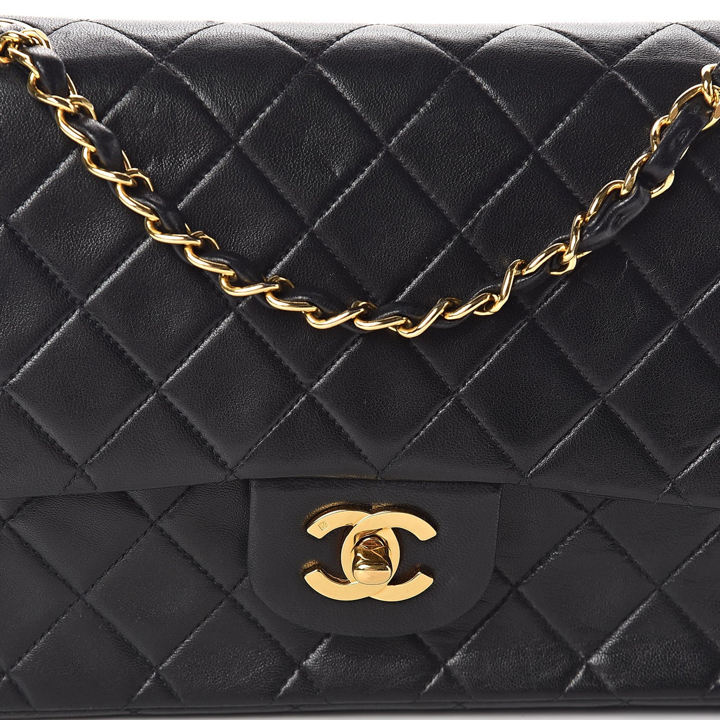 Lambskin Quilted Medium Double Flap Black