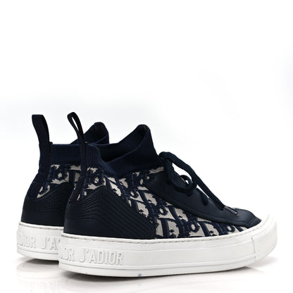Christian Dior Technical Knit Calfskin Oblique Womens Walk'n Dior Mid Top Sneakers 38 Deep Blue 4 of 8