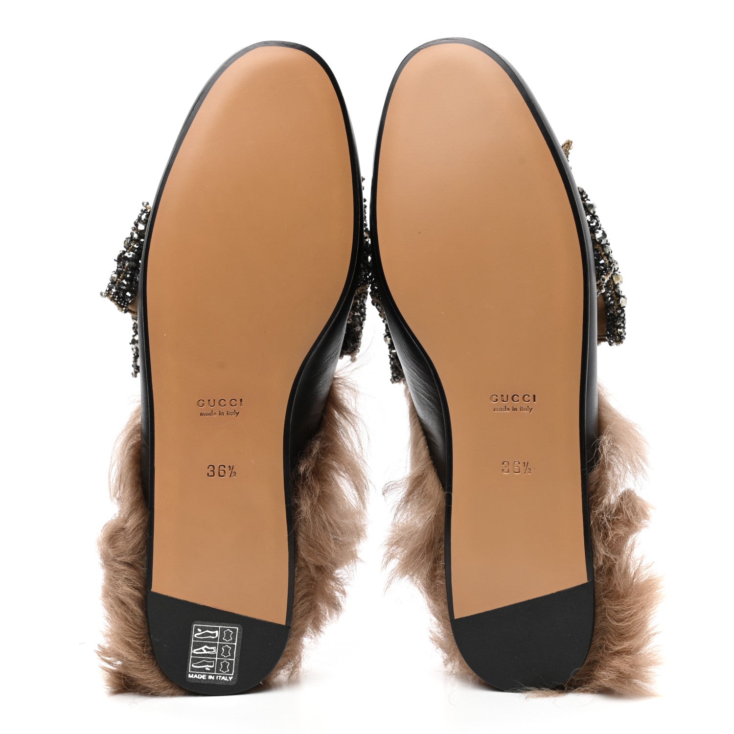 Gucci Malaga Kid Fur Crystal Bow Embroidered Womens Princetown Slippers 36.5 Black 5 of 7