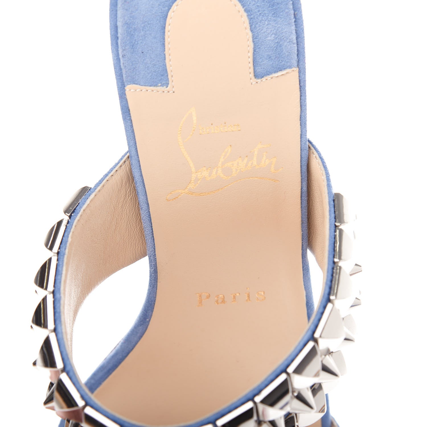 Christian Louboutin Suede Studded Tina Goes Mad 55 Slide Sandals 37.5 Version Jeans 8 of 10