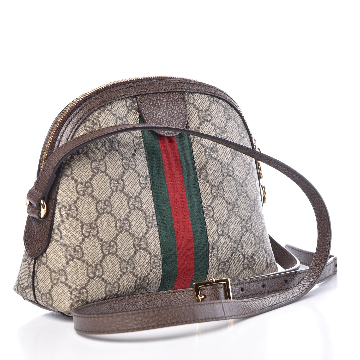 Gucci GG Supreme Monogram Textured Dollar Calfskin Web Small Ophidia Dome Shoulder Bag Beige Ebony New Acero 3 of 9