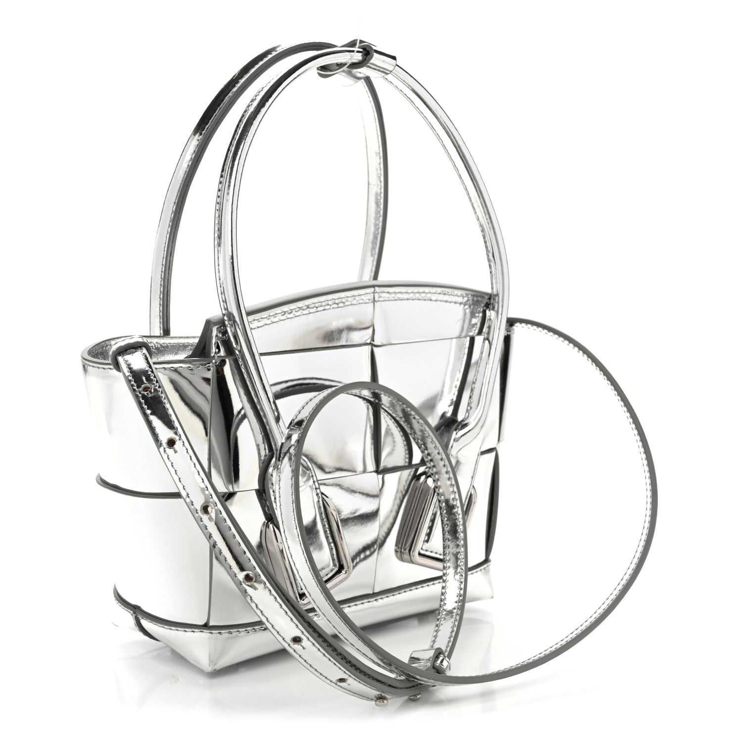 Bottega Veneta Mirror Laminated Nappa Maxi Intrecciato Mini Arco  Silver 3 of 9