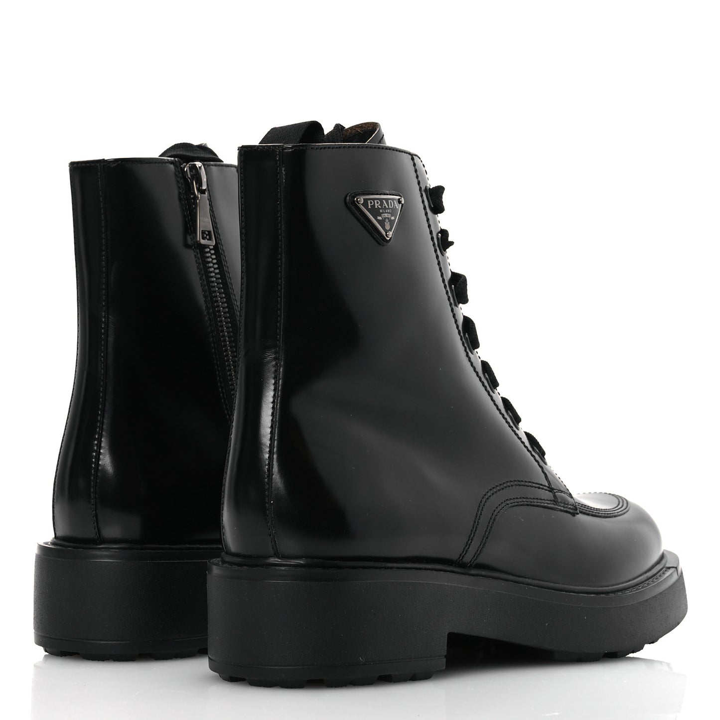 Brushed Calfskin Triangle Combat Boots 39.5 Black
