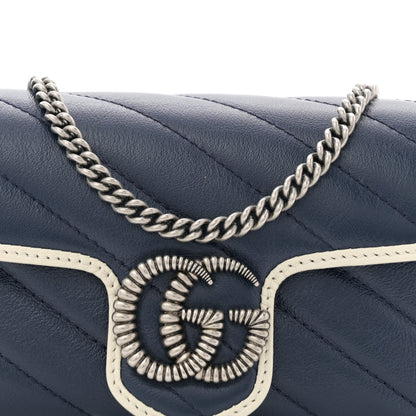 Gucci Vintage Effect Calfskin Matelasse Diagonal Super Mini Torchon GG Marmont Shoulder Bag Blue Agata Mystic White 8 of 10