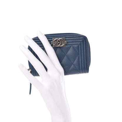 Chanel Caviar Quilted Boy Zip Around Coin Purse Wallet Dark Blue 2 of 7