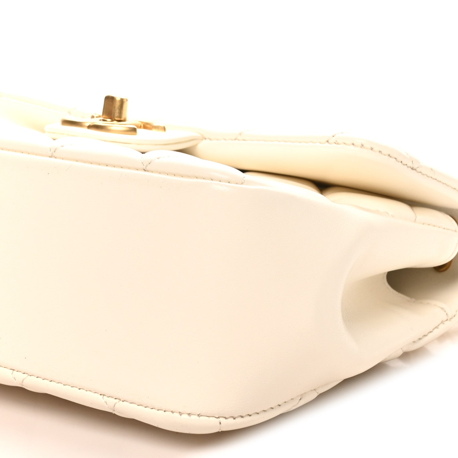 Chanel Shiny Lambskin Quilted Pearl Twist Mini Square Flap White