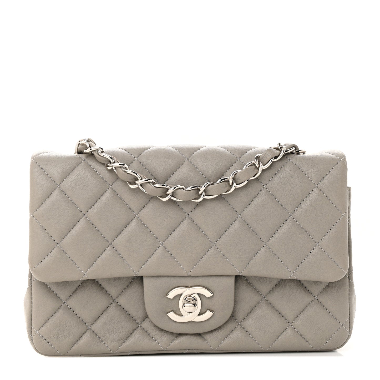 Lambskin Quilted Mini Rectangular Flap Grey