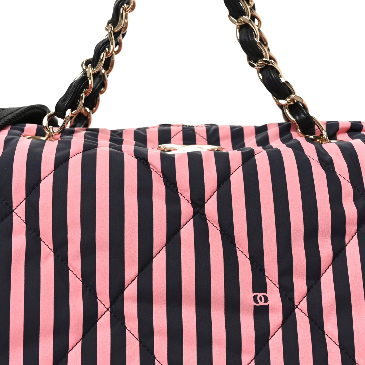 Nylon Striped Quilted Coco Beach Large Bowling Bag Black Coral