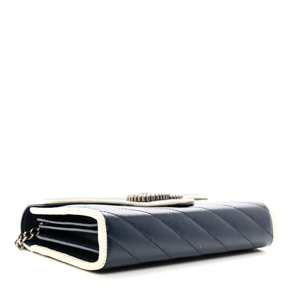 Gucci Vintage Effect Calfskin Matelasse Diagonal Torchon GG Marmont Chain Wallet Blue Agata Mystic White 4 of 11
