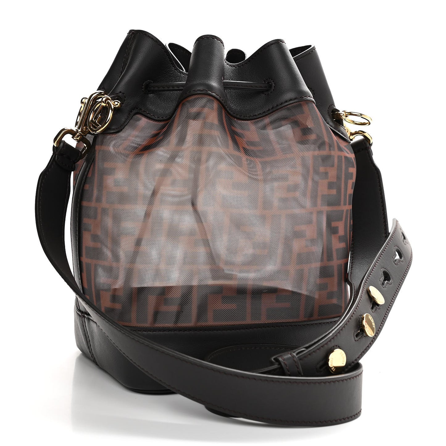 Mesh Vitello Grace F is Fendi FF 1974 Grande Mon Tresor Bucket Bag Marrone Black Ebano