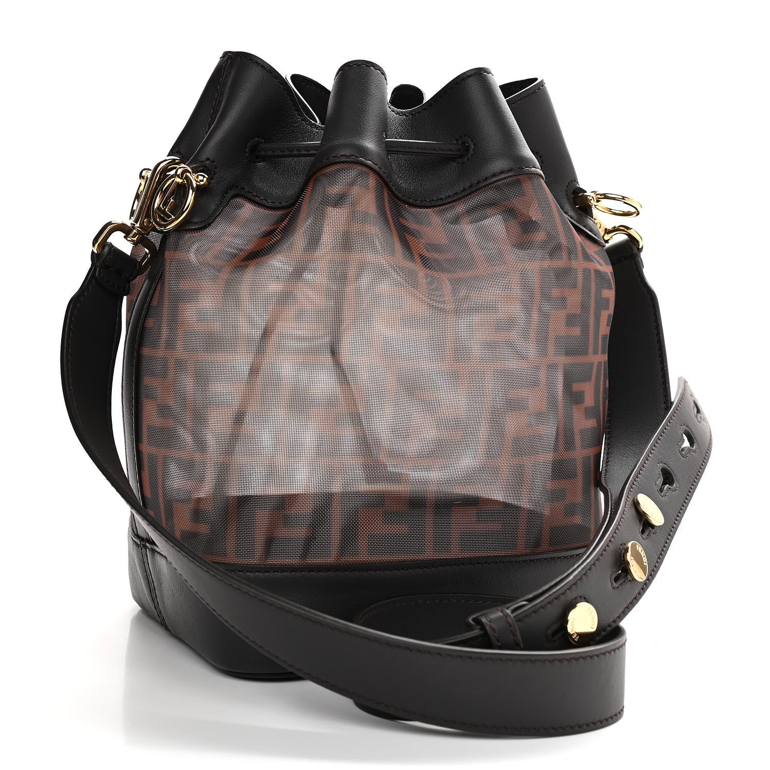 Fendi Mesh Vitello Grace F is Fendi FF 1974 Grande Mon Tresor Bucket Bag Marrone Black Ebano 3 of 12