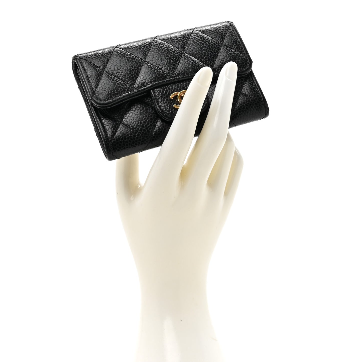 Caviar Quilted Flap Card Holder Wallet Black