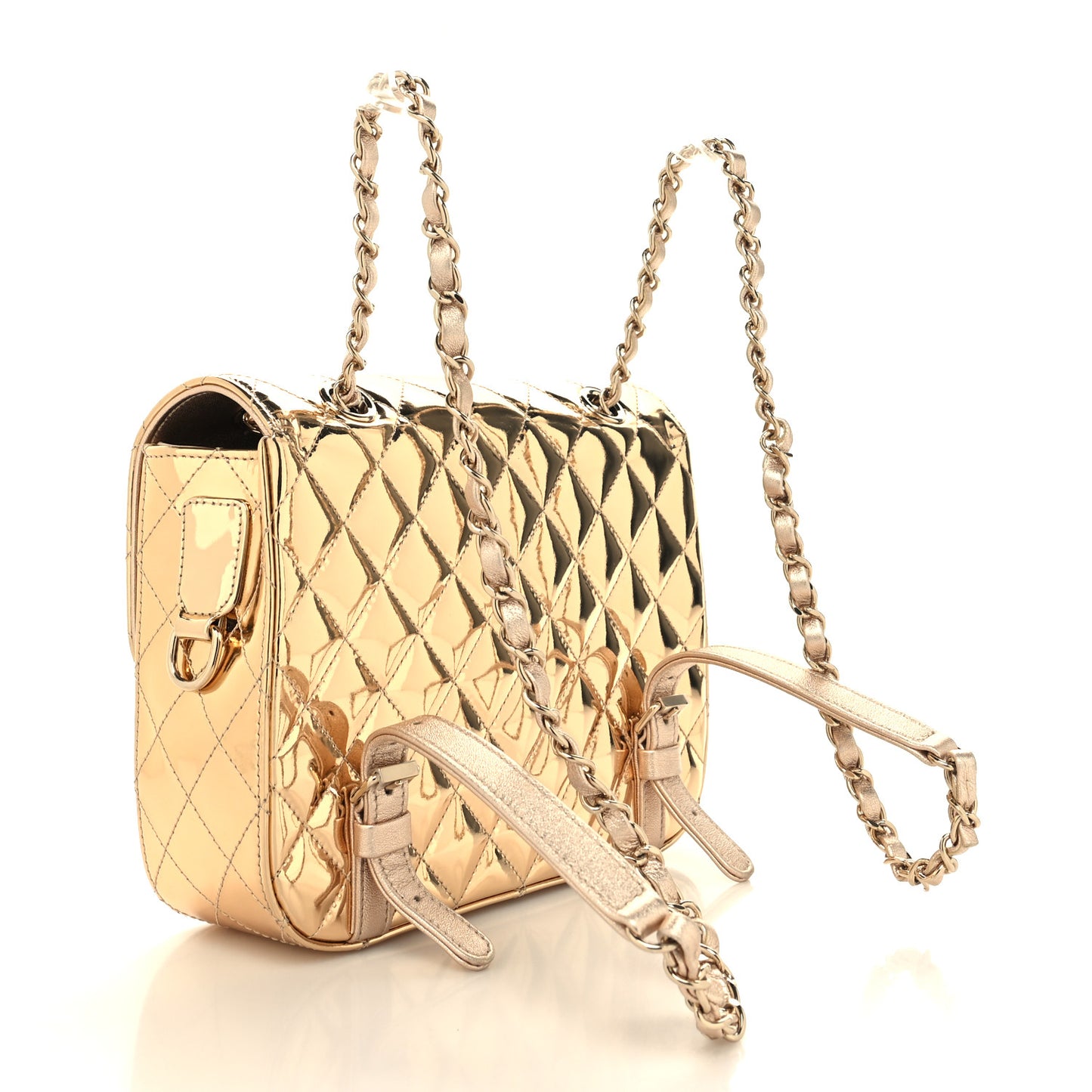 Mirror Calfskin Metallic Calfskin Quilted Hollywood Boulevard Backpack With Coin Purse Gold