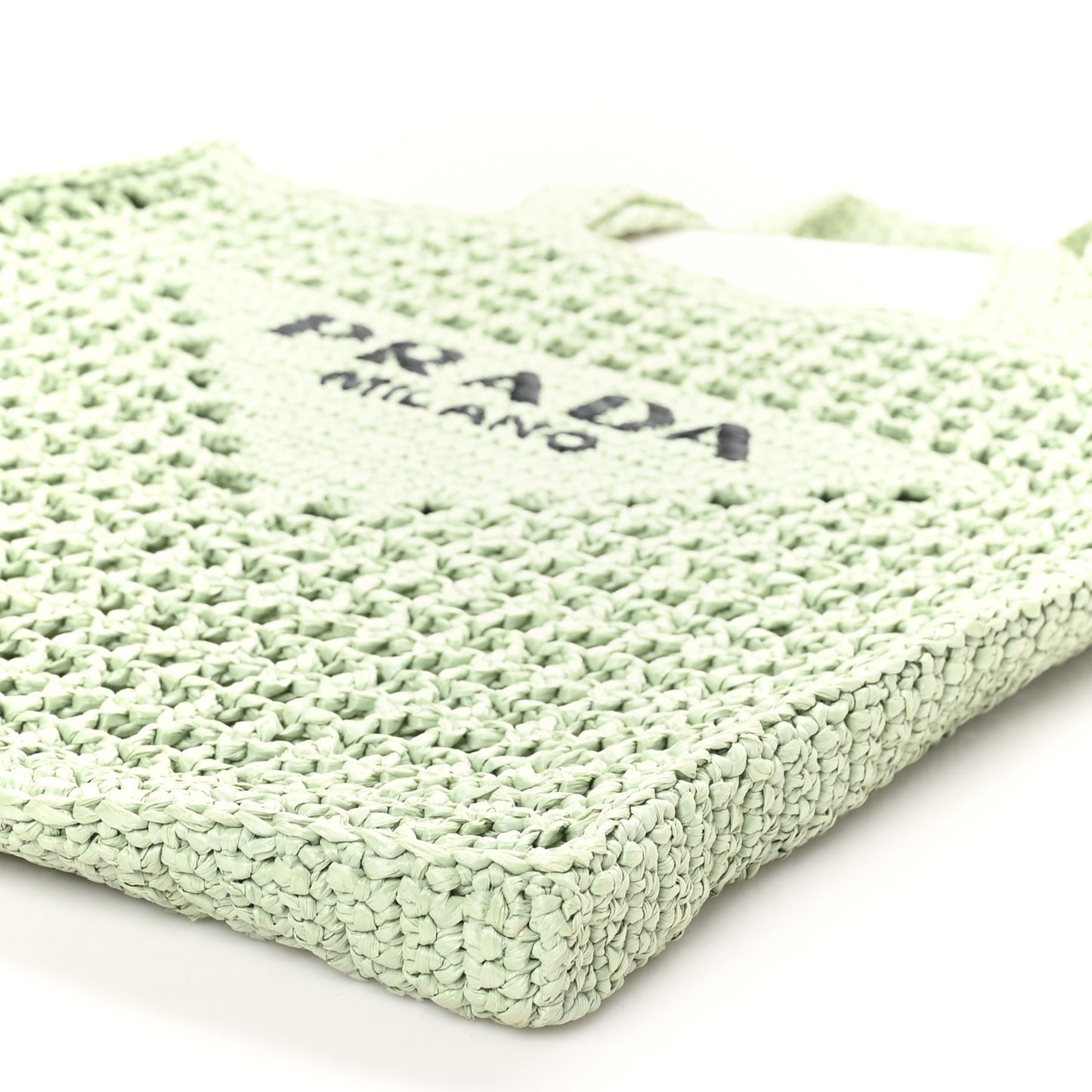 Yarn Raffia Effect Crochet Logo Embroidered Tote Bag Acqua
