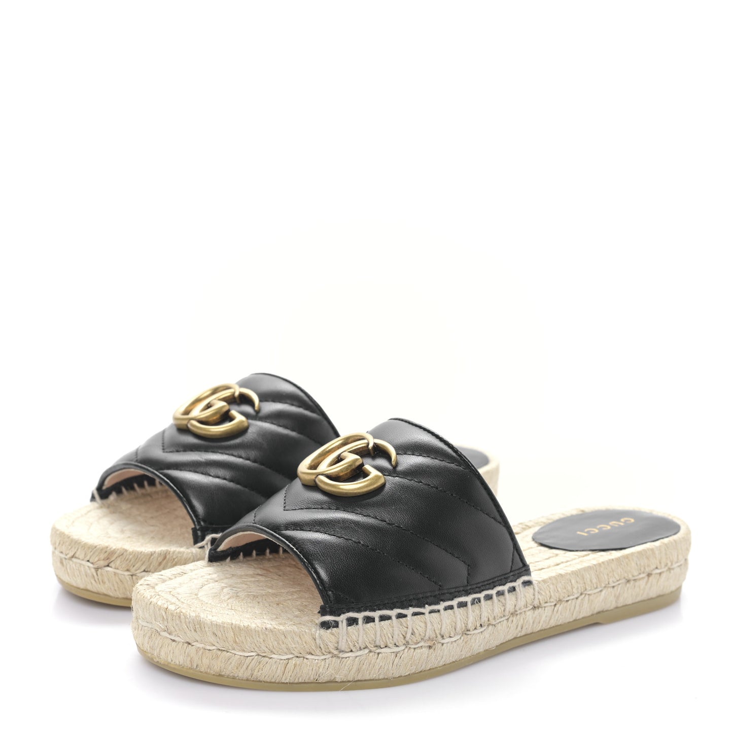 Nappa Matelasse GG Marmont Espadrille Slide Sandals 35 Black