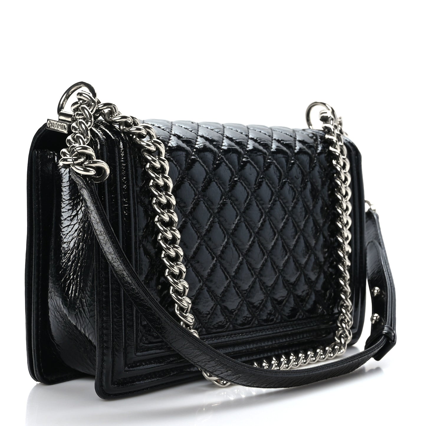 Patent Calfskin Enamel Quilted New Medium Boy Flap Black