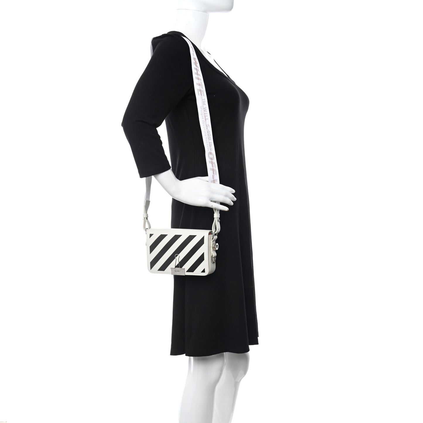 Saffiano Striped Mini Diag Binder Clip Bag White Black