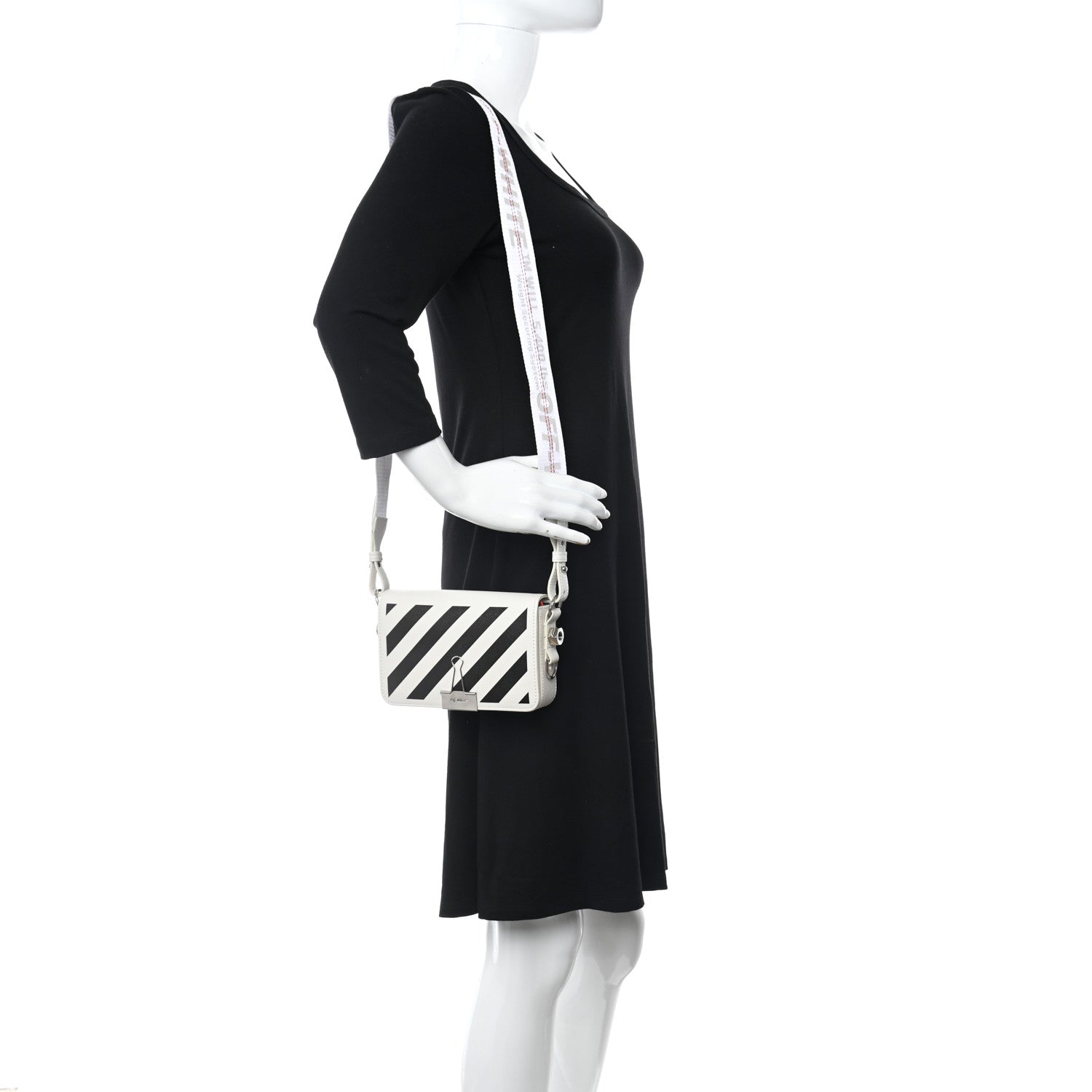 Off-White Saffiano Striped Mini Diag Binder Clip Bag White Black 2 of 10