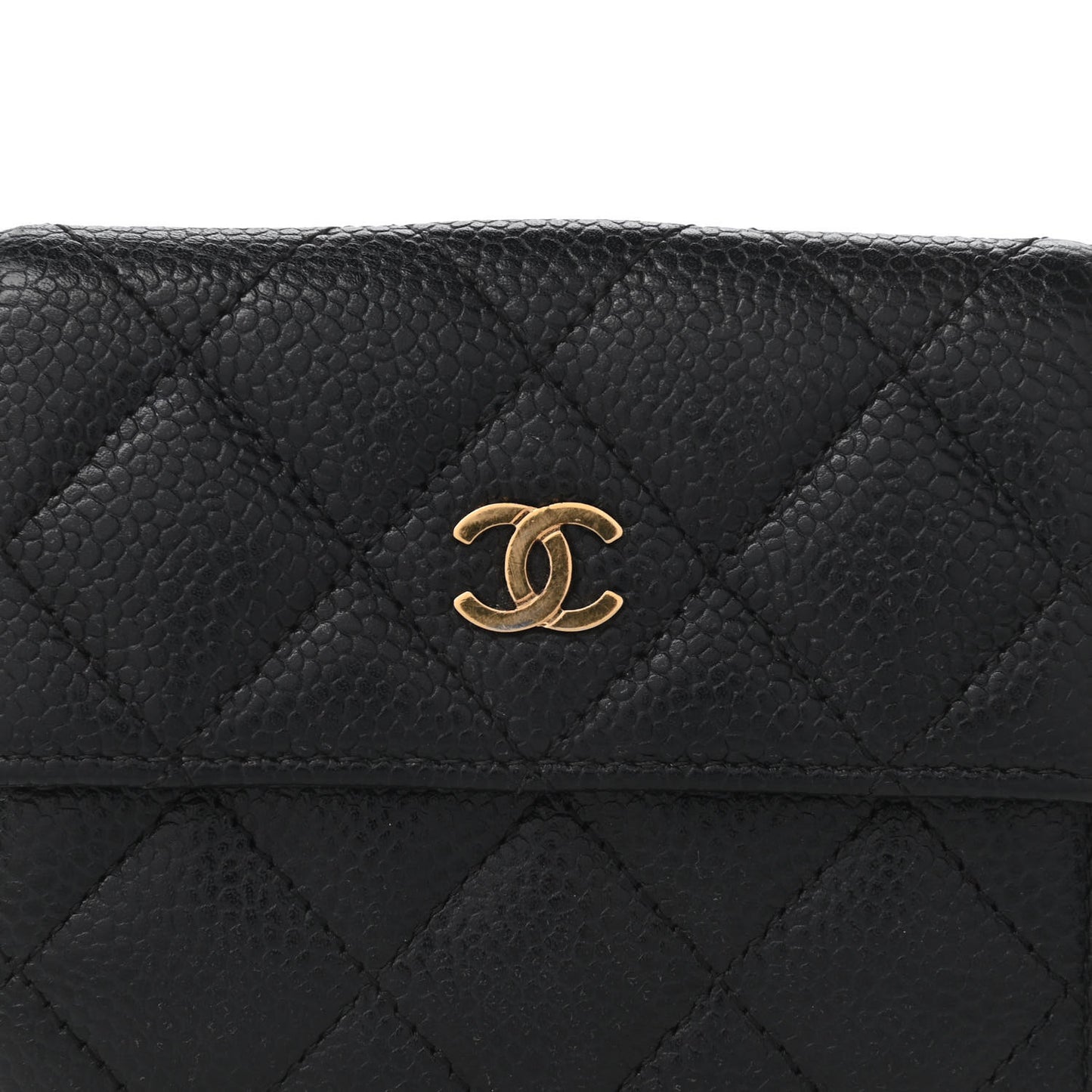 Caviar Quilted Compact French Flap Wallet Black